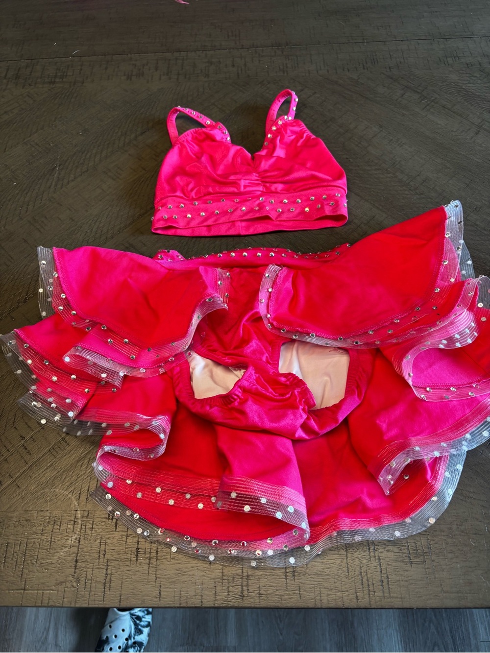 Kelle Hot Pink Two-Piece Jazz Dance Costume with Studded Trim